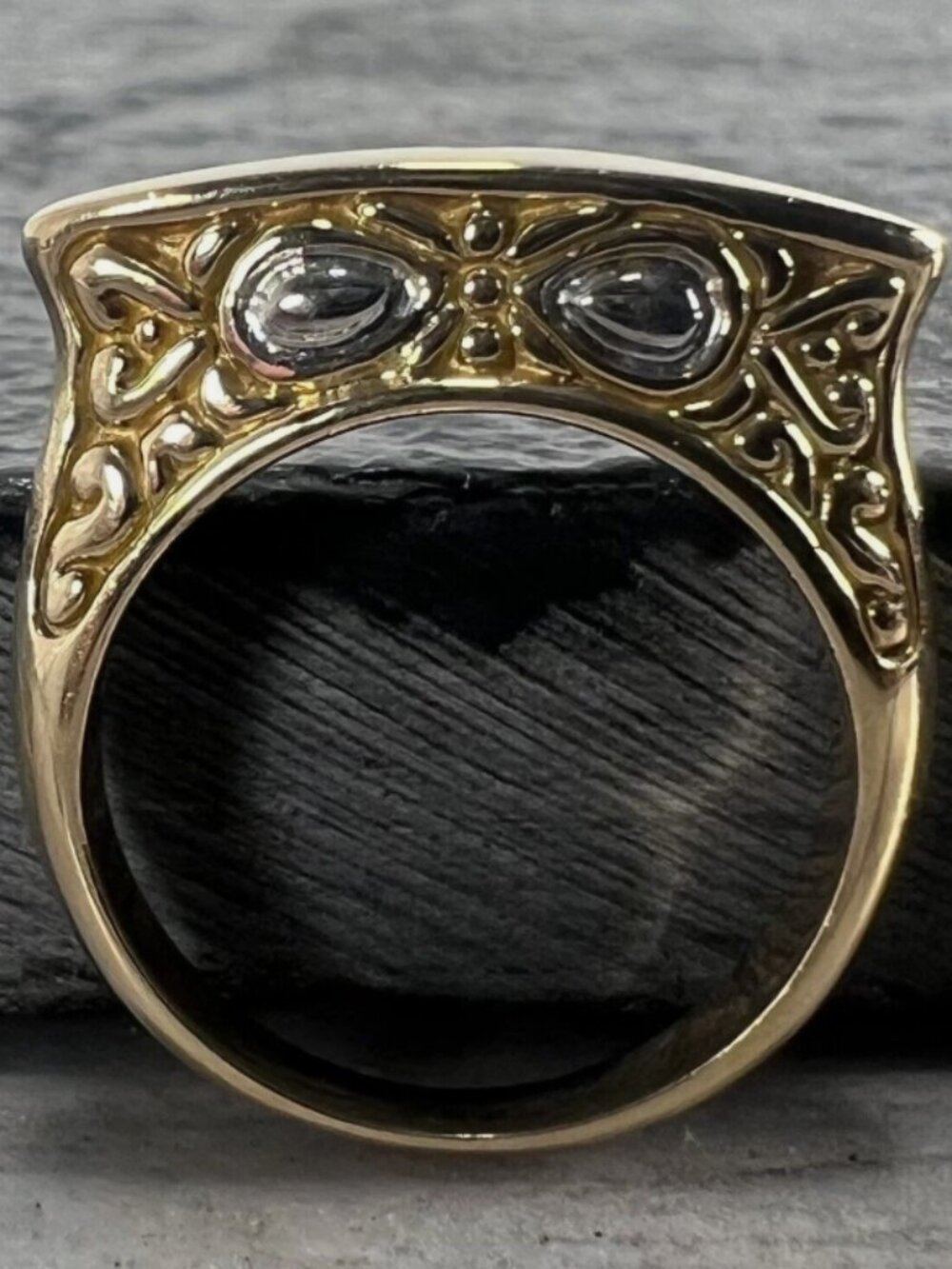 Rare Designer John Hardy Solid 18k Yellow & White Gold Batu Signet Ring Sz 5.25